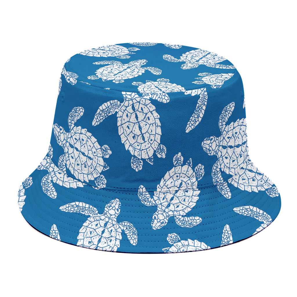 Blue And White Sea Turtle Pattern Print Bucket Hat