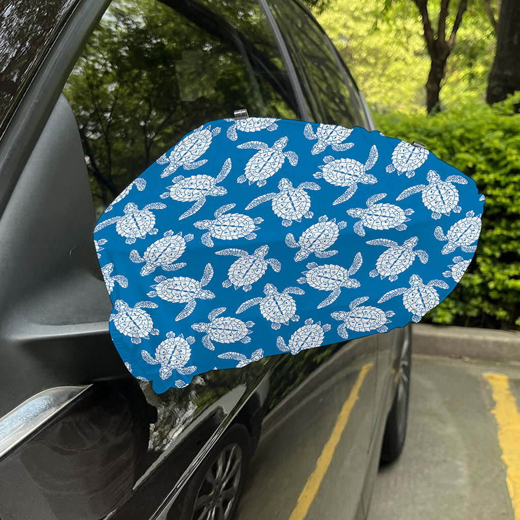Blue And White Sea Turtle Pattern Print Car Side Mirror Covers