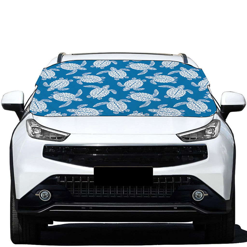 Blue And White Sea Turtle Pattern Print Car Windshield Snow Cover