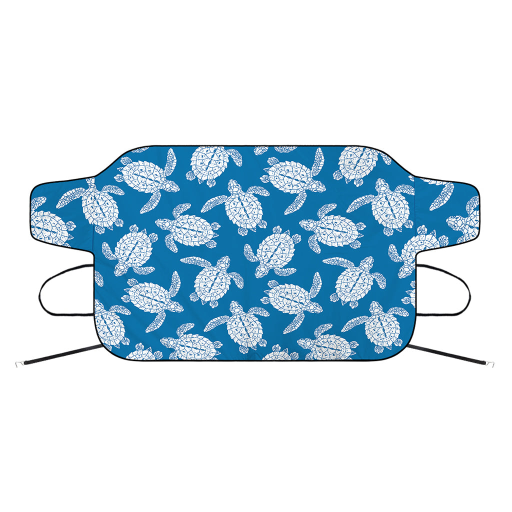 Blue And White Sea Turtle Pattern Print Car Windshield Snow Cover