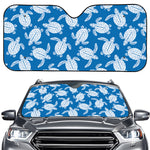 Blue And White Sea Turtle Pattern Print Car Windshield Sun Shade