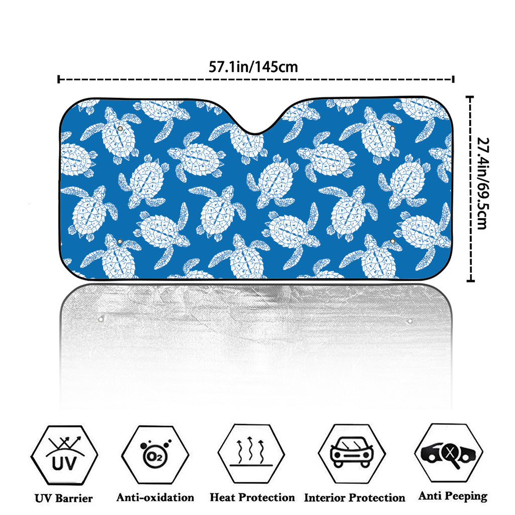 Blue And White Sea Turtle Pattern Print Car Windshield Sun Shade