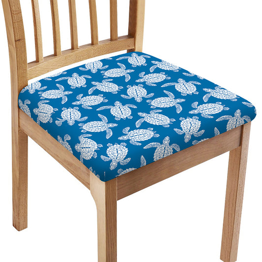 Blue And White Sea Turtle Pattern Print Chair Cushion Cover