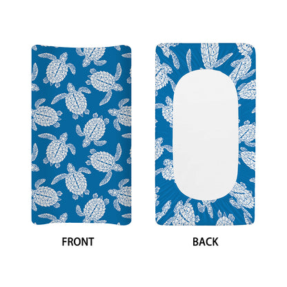 Blue And White Sea Turtle Pattern Print Changing Pad Cover