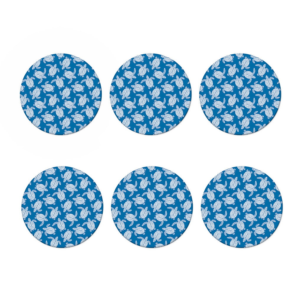 Blue And White Sea Turtle Pattern Print Coaster Set