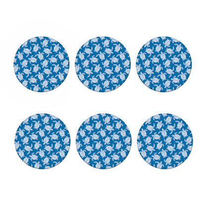 Blue And White Sea Turtle Pattern Print Coaster Set