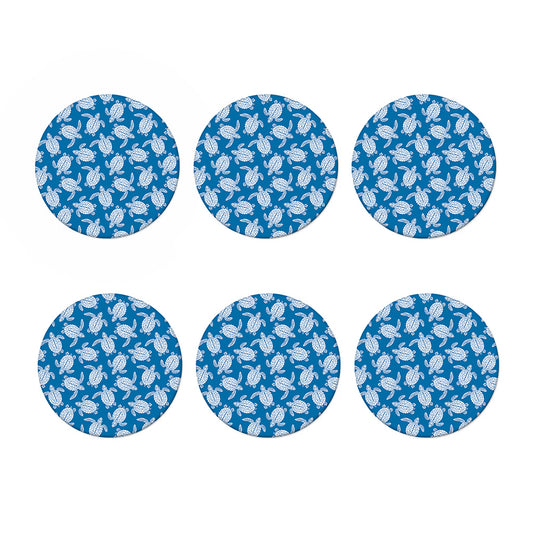 Blue And White Sea Turtle Pattern Print Coaster Set