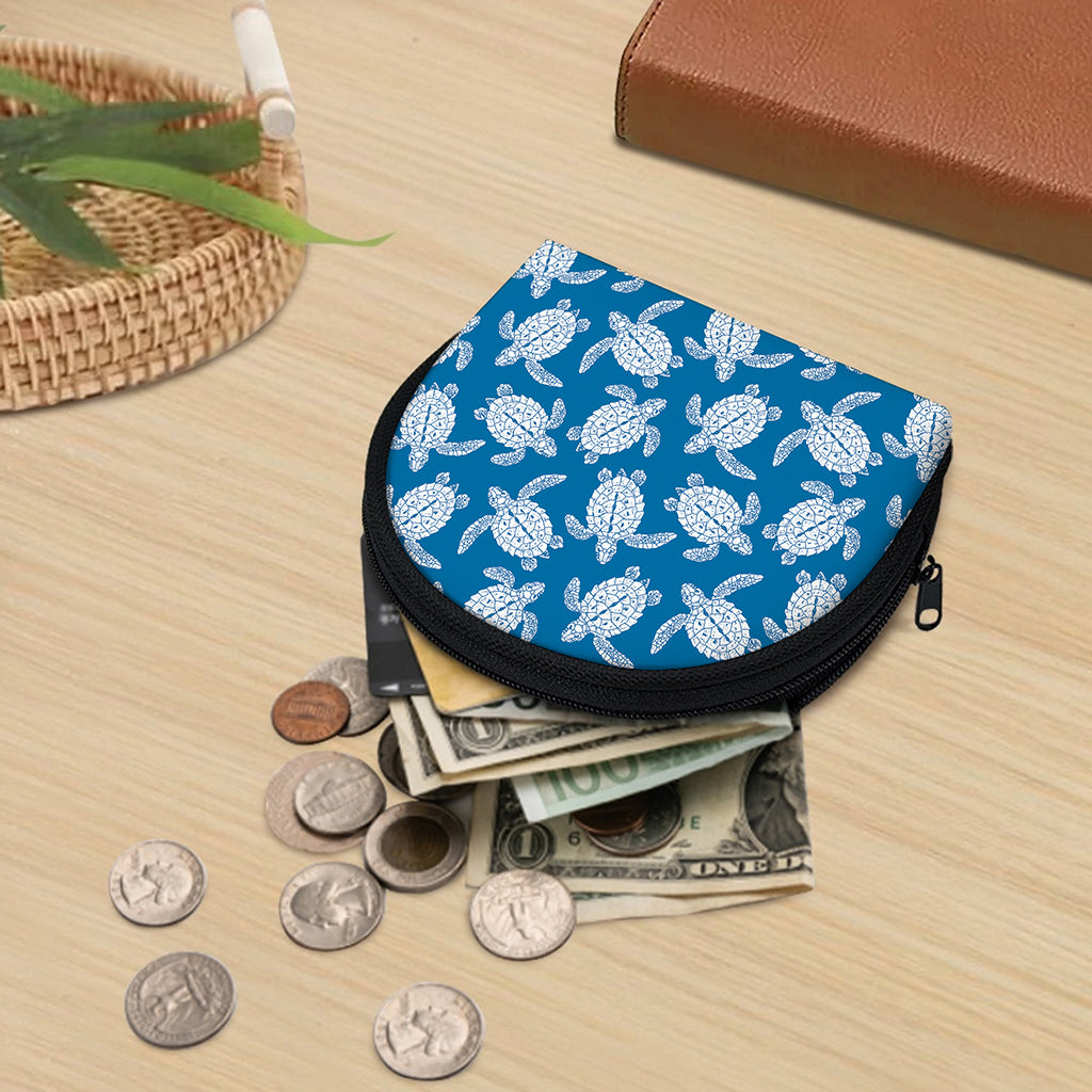 Blue And White Sea Turtle Pattern Print Coin Purse