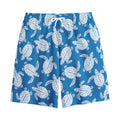 Blue And White Sea Turtle Pattern Print Cotton Shorts