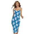 Blue And White Sea Turtle Pattern Print Cross Back Cami Dress