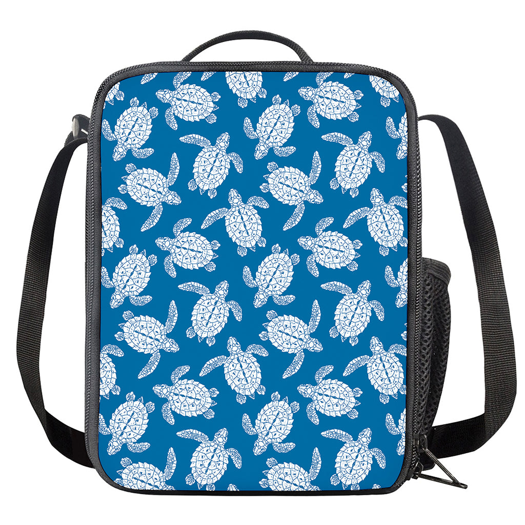 Blue And White Sea Turtle Pattern Print Crossbody Lunch Bag