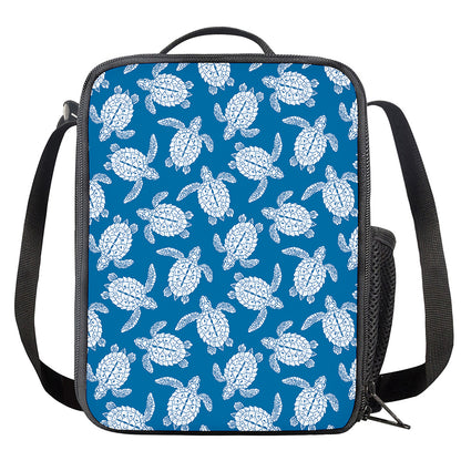 Blue And White Sea Turtle Pattern Print Crossbody Lunch Bag