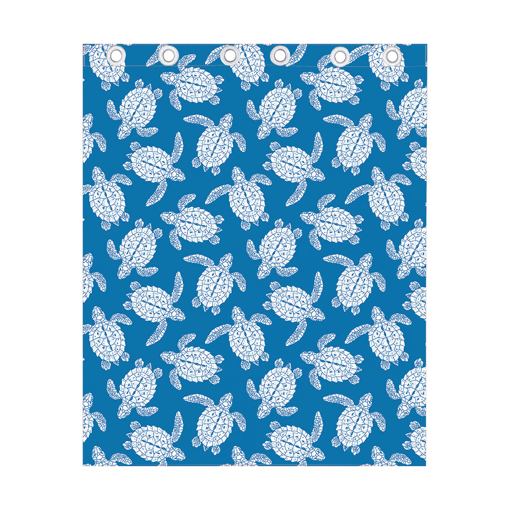 Blue And White Sea Turtle Pattern Print Curtain