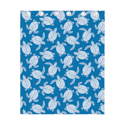 Blue And White Sea Turtle Pattern Print Curtain