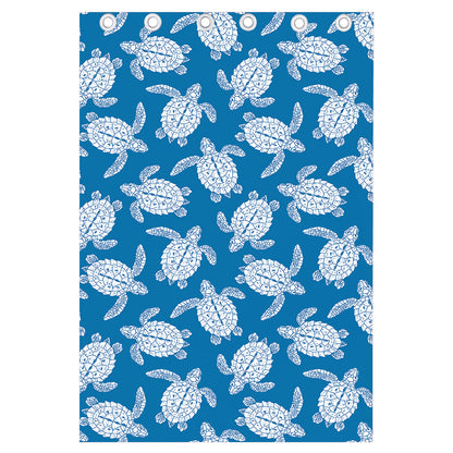 Blue And White Sea Turtle Pattern Print Curtain