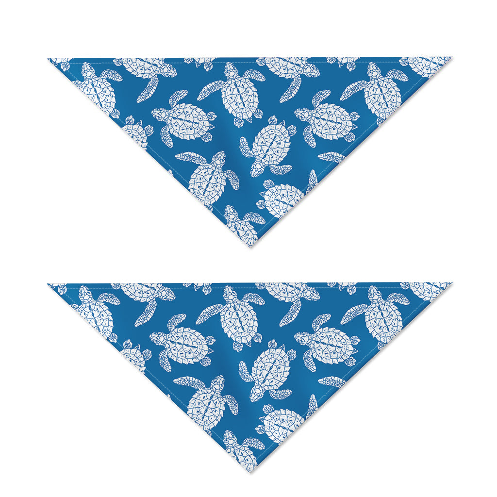 Blue And White Sea Turtle Pattern Print Dog Bandana