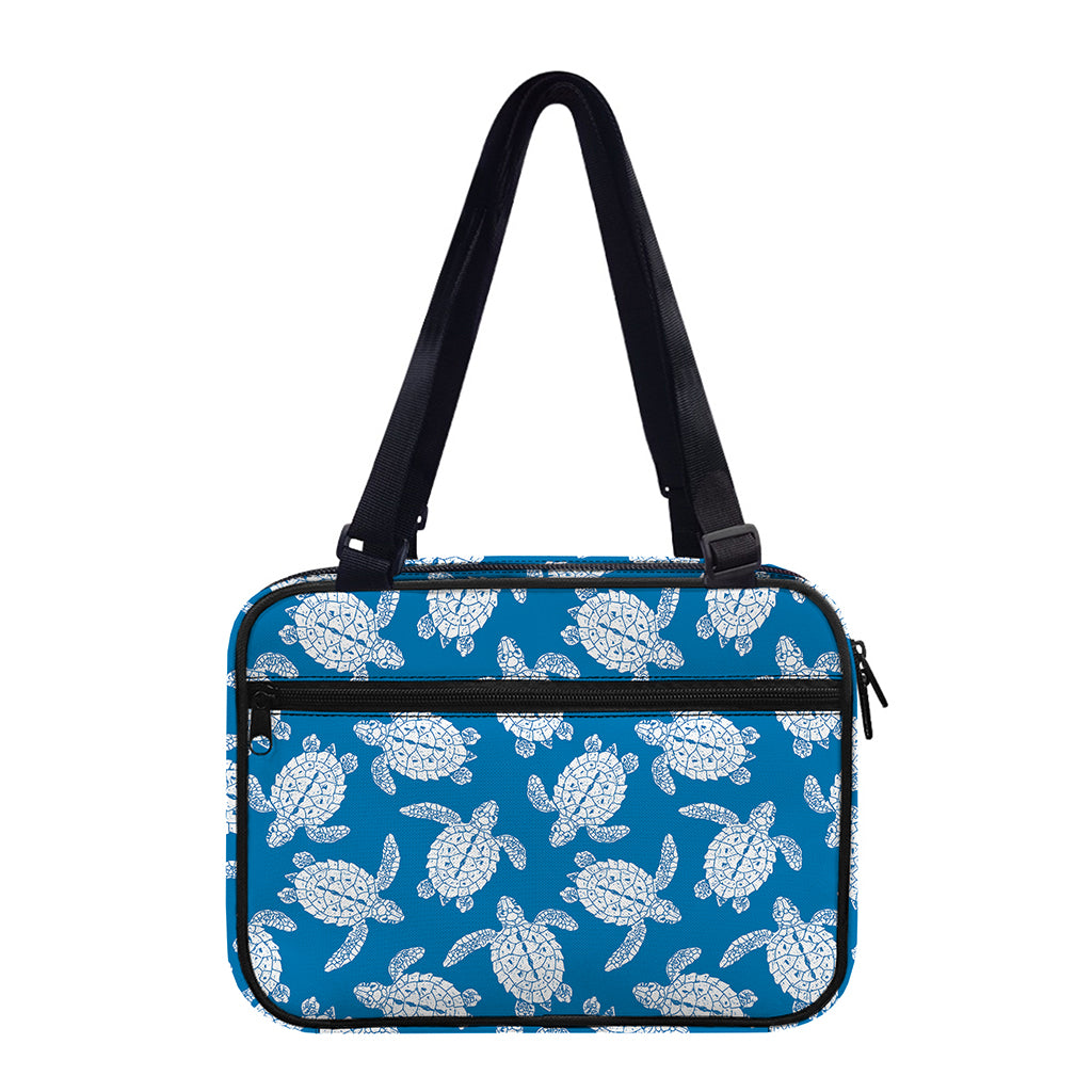 Blue And White Sea Turtle Pattern Print Double Strap Bible Bag