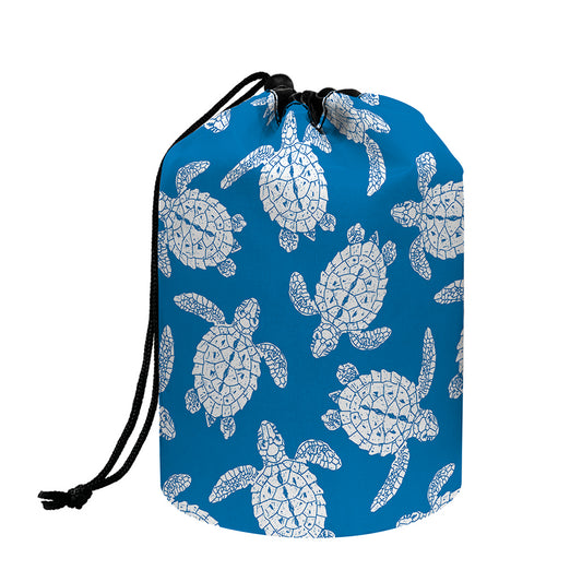 Blue And White Sea Turtle Pattern Print Drawstring Makeup Bag