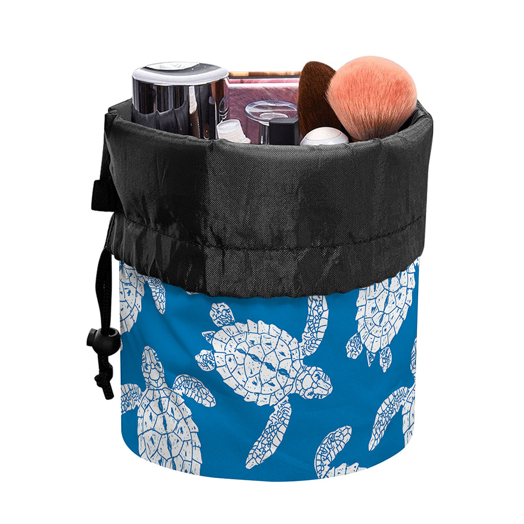 Blue And White Sea Turtle Pattern Print Drawstring Makeup Bag
