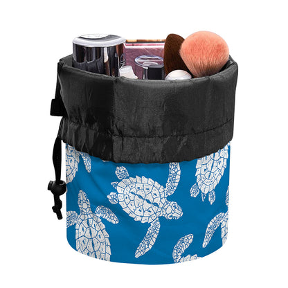Blue And White Sea Turtle Pattern Print Drawstring Makeup Bag