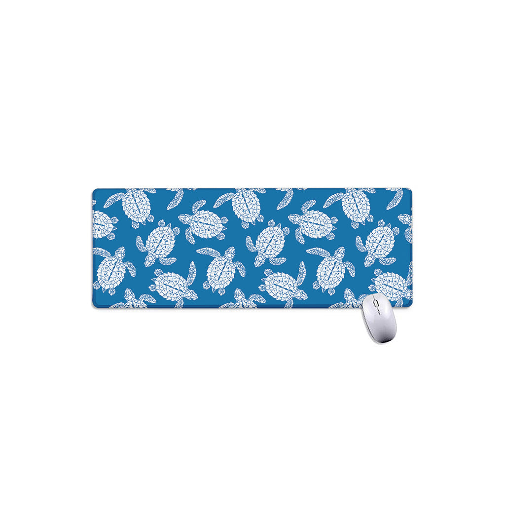 Blue And White Sea Turtle Pattern Print Extended Mouse Pad