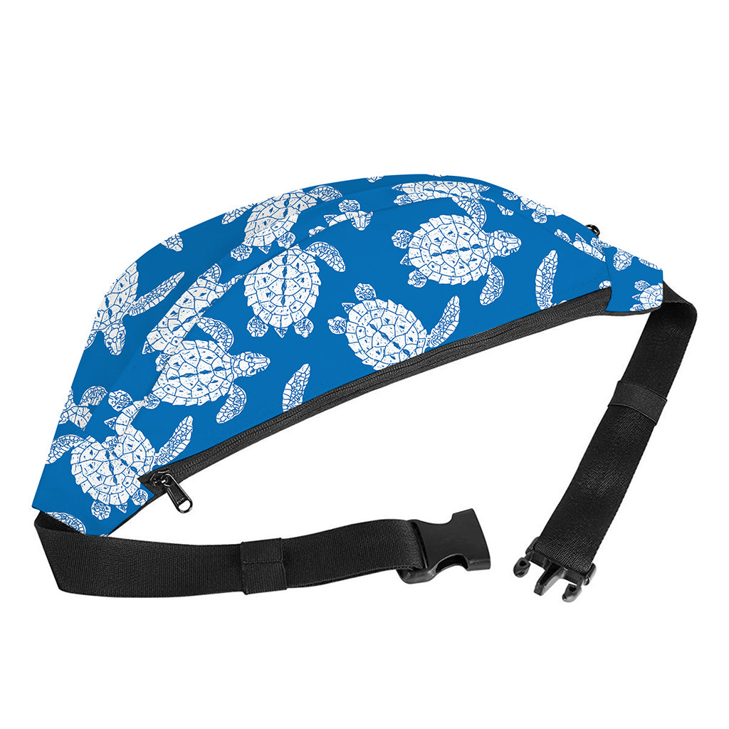 Blue And White Sea Turtle Pattern Print Fanny Pack