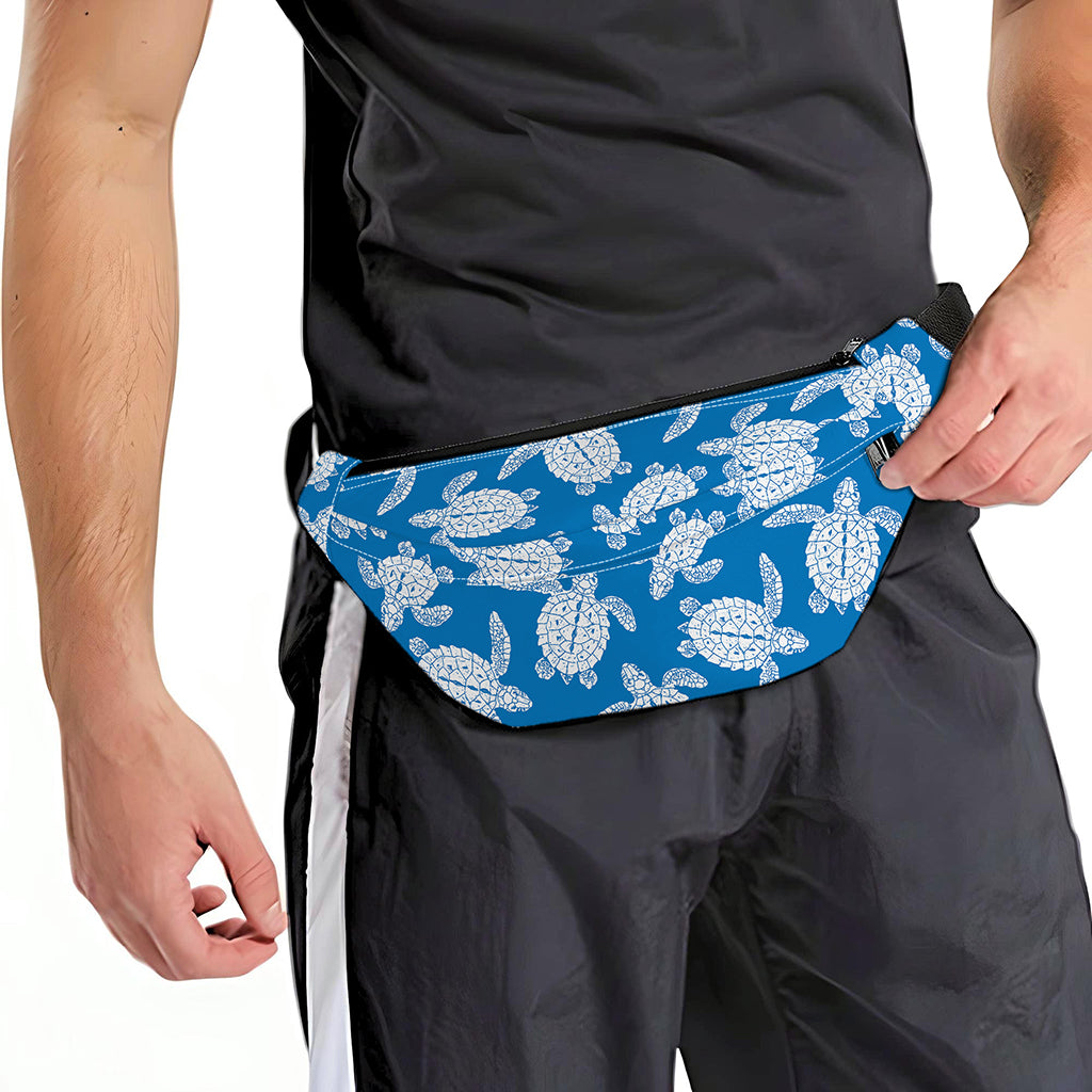 Blue And White Sea Turtle Pattern Print Fanny Pack