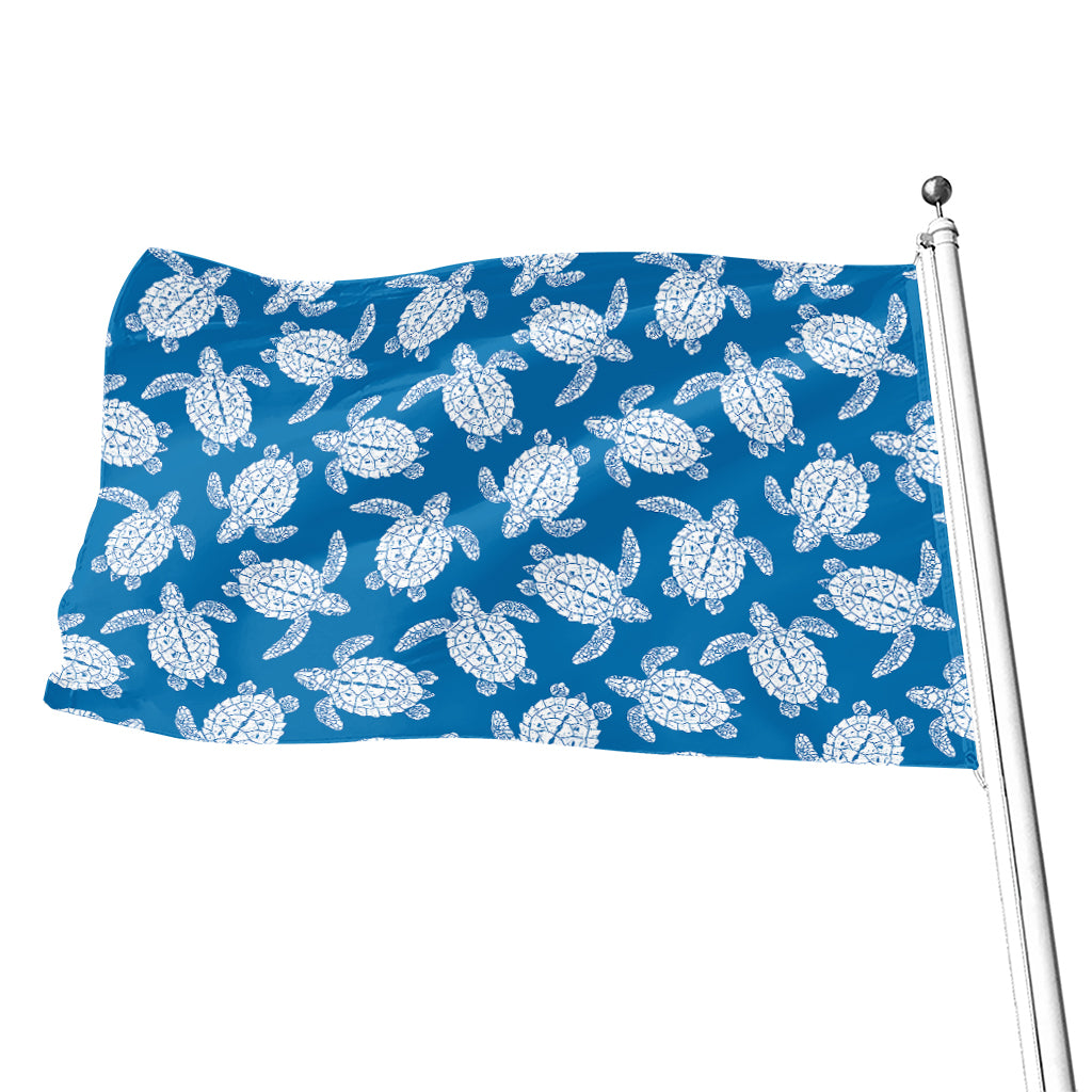 Blue And White Sea Turtle Pattern Print Flag