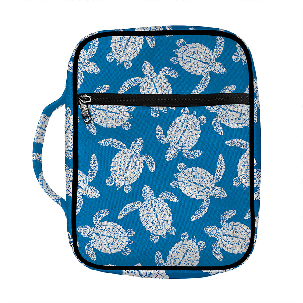 Blue And White Sea Turtle Pattern Print Front Pocket Bible Bag