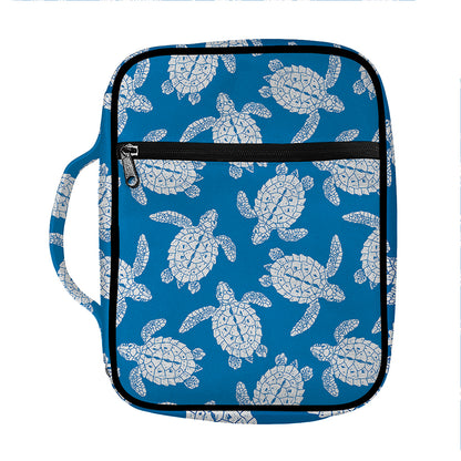 Blue And White Sea Turtle Pattern Print Front Pocket Bible Bag