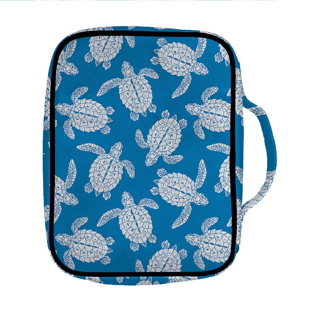 Blue And White Sea Turtle Pattern Print Front Pocket Bible Bag