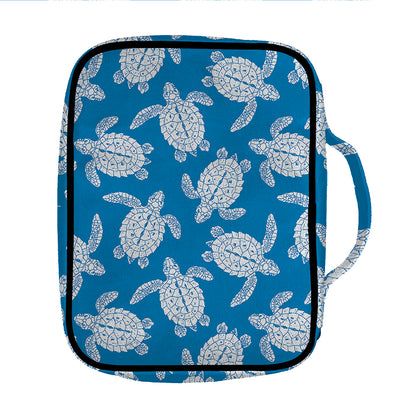 Blue And White Sea Turtle Pattern Print Front Pocket Bible Bag