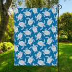 Blue And White Sea Turtle Pattern Print Garden Flag