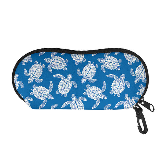 Blue And White Sea Turtle Pattern Print Glasses Case