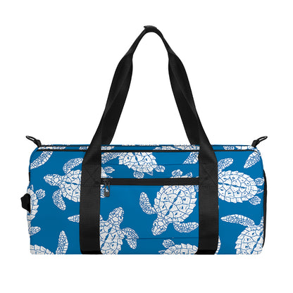 Blue And White Sea Turtle Pattern Print Gym Bag
