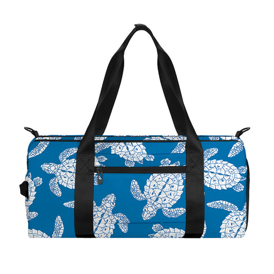 Blue And White Sea Turtle Pattern Print Gym Bag