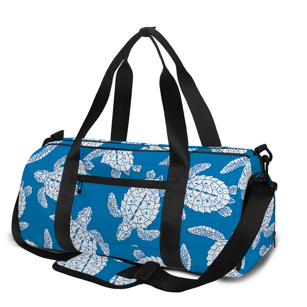 Blue And White Sea Turtle Pattern Print Gym Bag