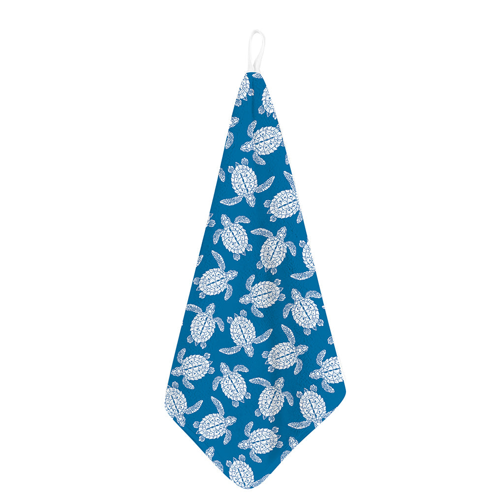 Blue And White Sea Turtle Pattern Print Hand Towel