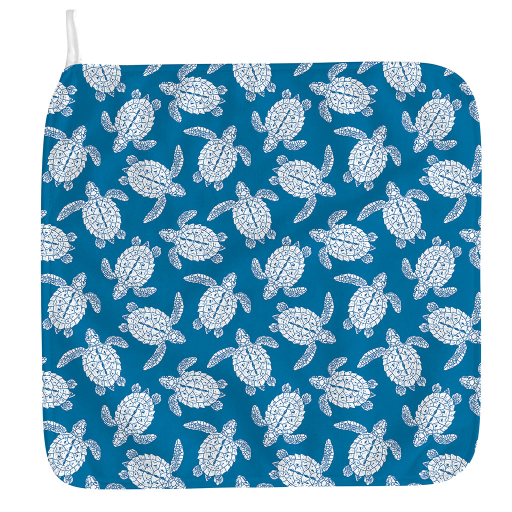 Blue And White Sea Turtle Pattern Print Hand Towel