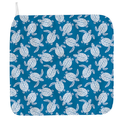 Blue And White Sea Turtle Pattern Print Hand Towel