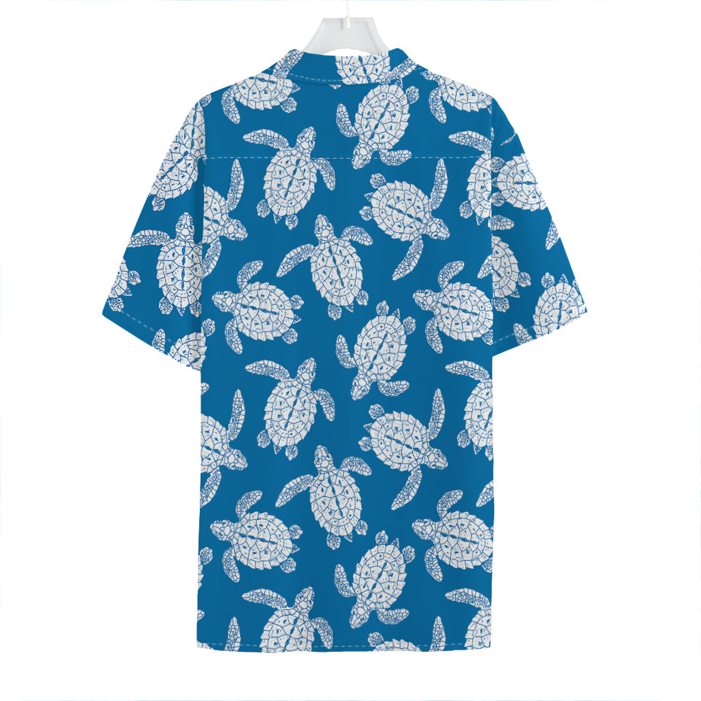 Blue And White Sea Turtle Pattern Print Hawaiian Shirt