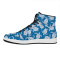 Blue And White Sea Turtle Pattern Print High Top Leather Sneakers