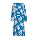 Blue And White Sea Turtle Pattern Print Hooded Bathrobe