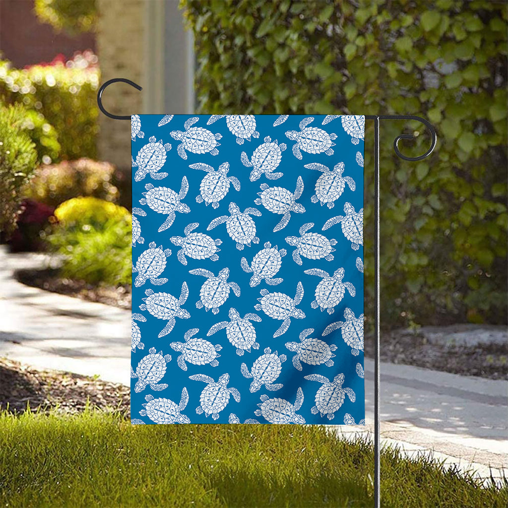 Blue And White Sea Turtle Pattern Print House Flag