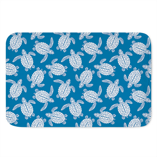 Blue And White Sea Turtle Pattern Print Indoor Door Mat
