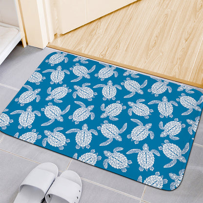 Blue And White Sea Turtle Pattern Print Indoor Door Mat