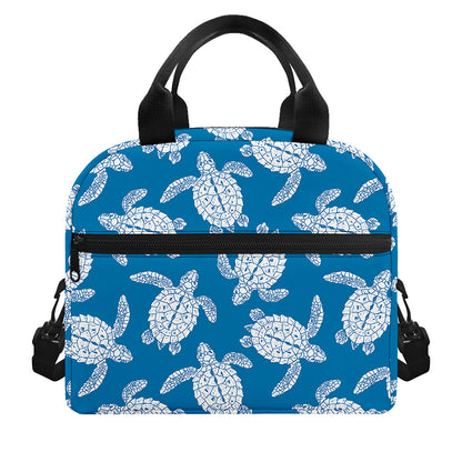 Blue And White Sea Turtle Pattern Print Insulated Lunch Bag