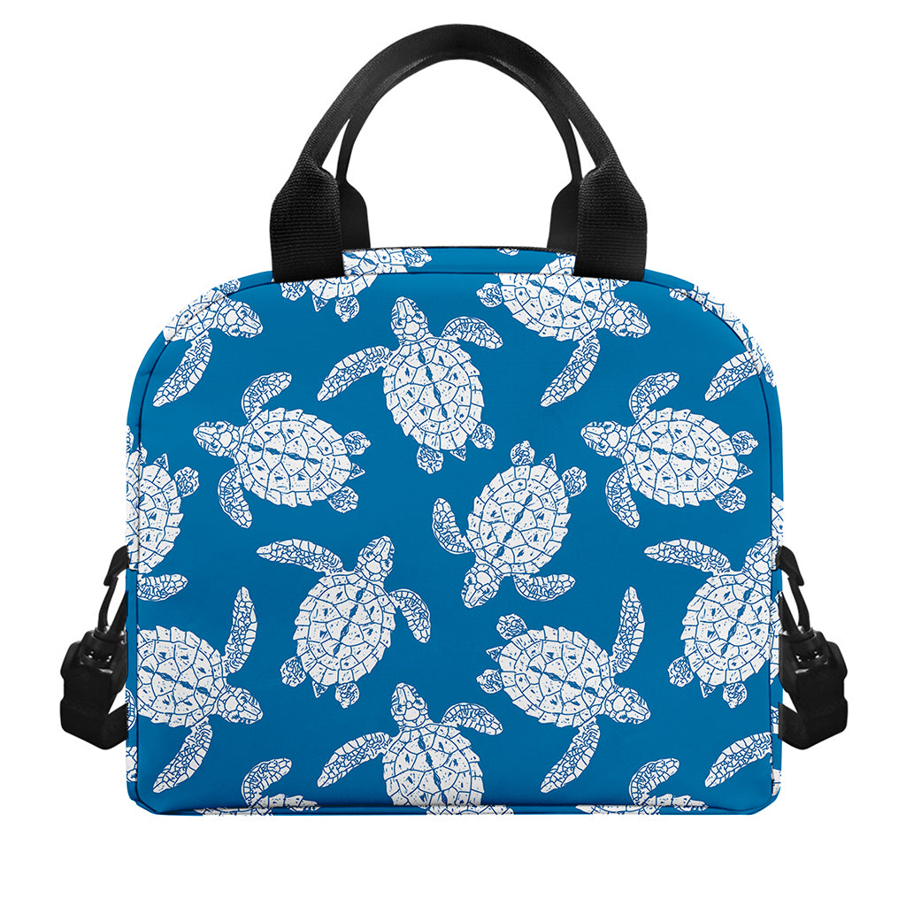 Blue And White Sea Turtle Pattern Print Insulated Lunch Bag