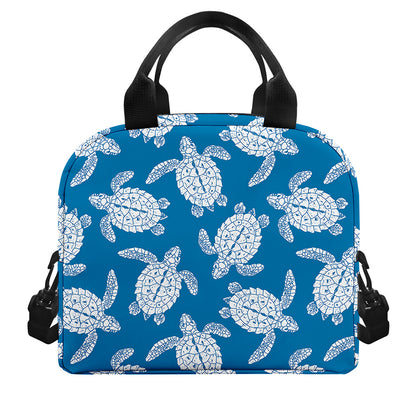 Blue And White Sea Turtle Pattern Print Insulated Lunch Bag