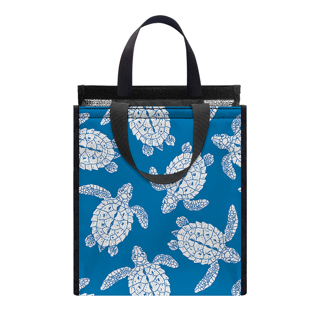Blue And White Sea Turtle Pattern Print Insulated Lunch Tote